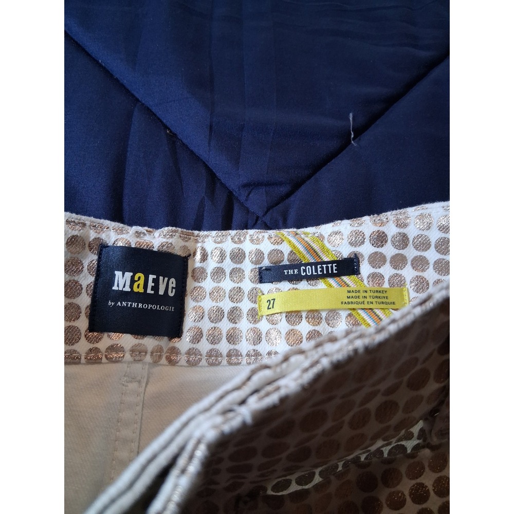 Maeve Anthropologie The Colette Wide Leg Pants 27 Gold Metallic Polka Dot Crop - Picture 5 of 7